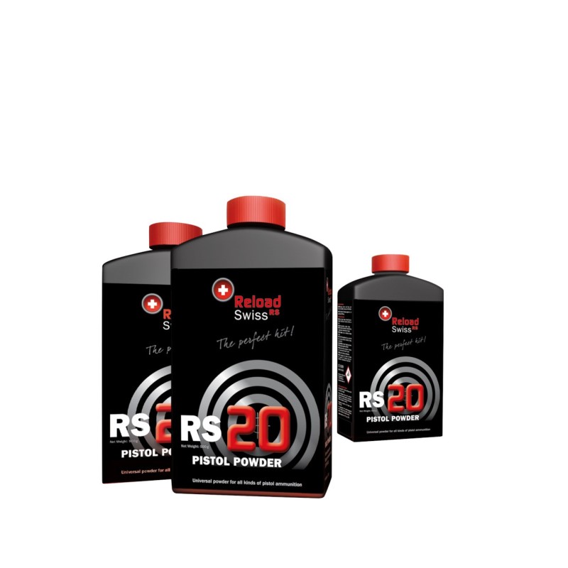 Reload Swiss RS20 – Poudre pour rechargement 9 mm, .40 S&W, .45 ACP | Précision & propreté
