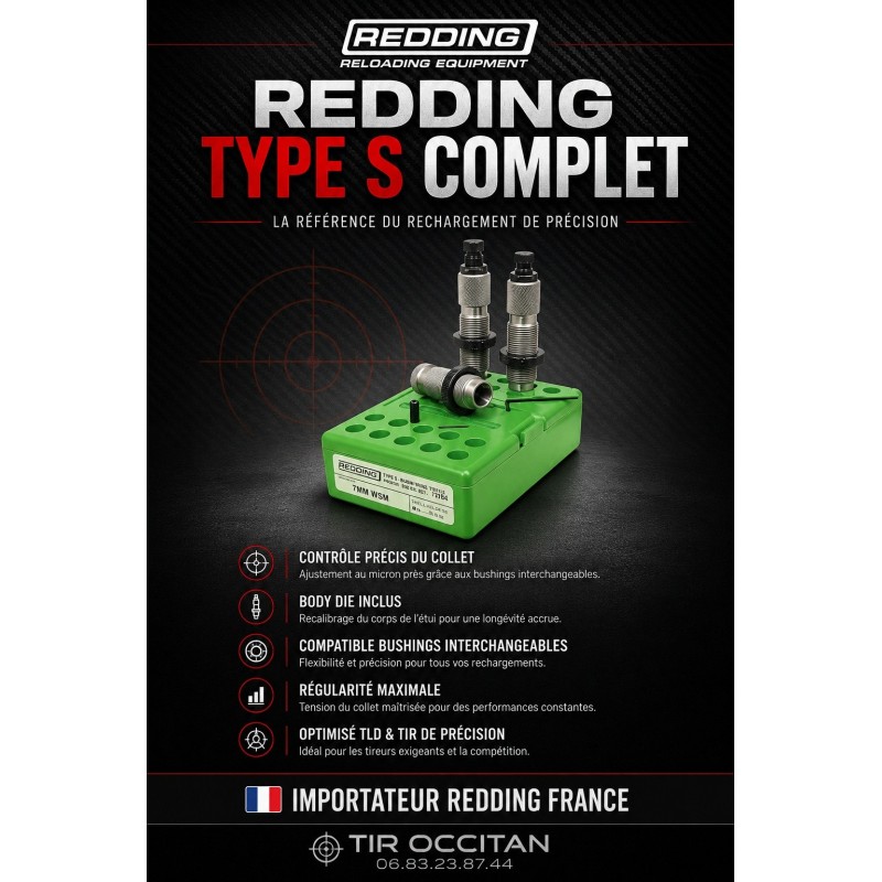 Jeu d’outils de rechargement REDDING Type S Complet avec body die et bushings interchangeables