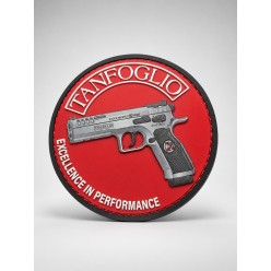 Patch Tanfoglio rond en PVC 3D rouge avec pistolet Stock Master Xtreme et inscription Excellence in Performance