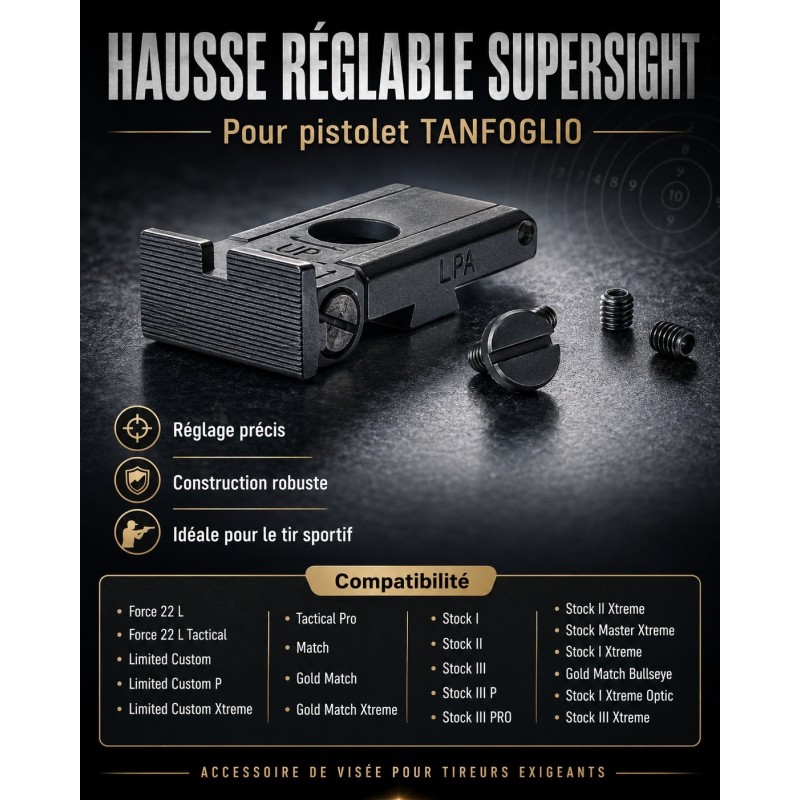 Hausse réglable Supersight pour pistolet Tanfoglio avec visserie
