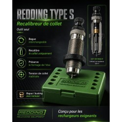 Recalibreur de collet Redding Type S à bushing sur boîte verte pour rechargement de précision