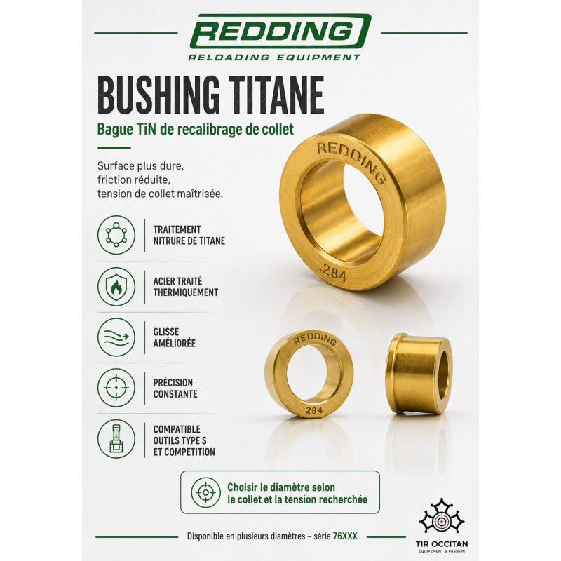 Bushing Titane Redding TiN 76XXX – Bague de recalibrage de collet